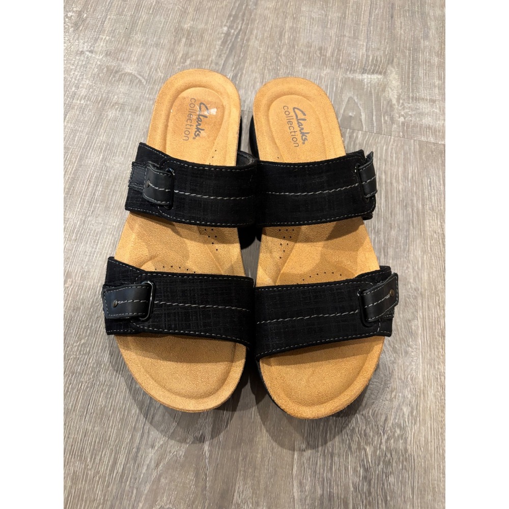 Clarks Collection‎ Sandals Slides Comfort Adjustable Black Straps 9.5